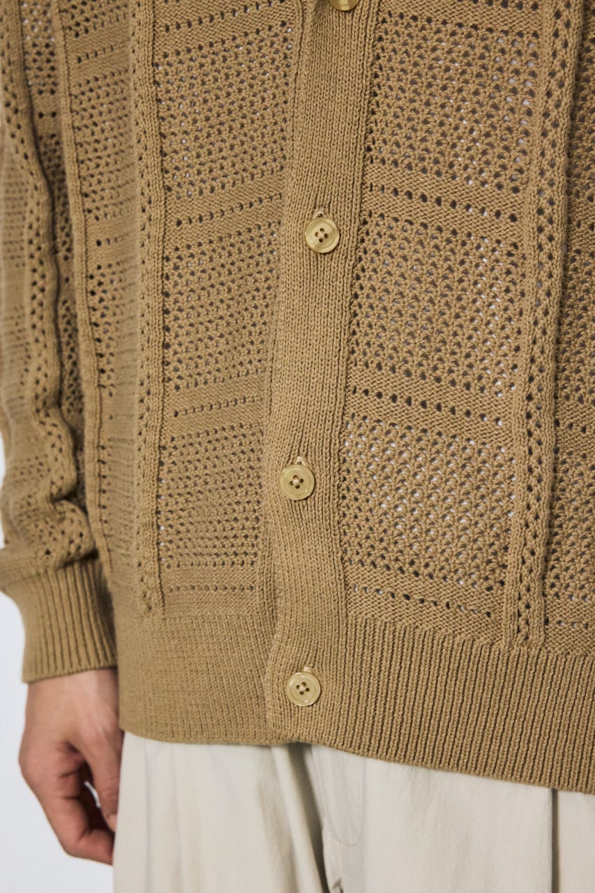 コットンメッシュニットカーディガン BEG L