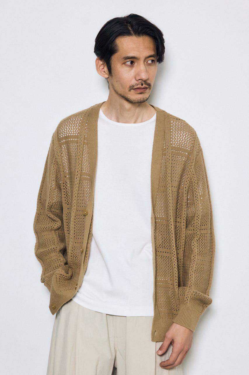コットンメッシュニットカーディガン BEG L