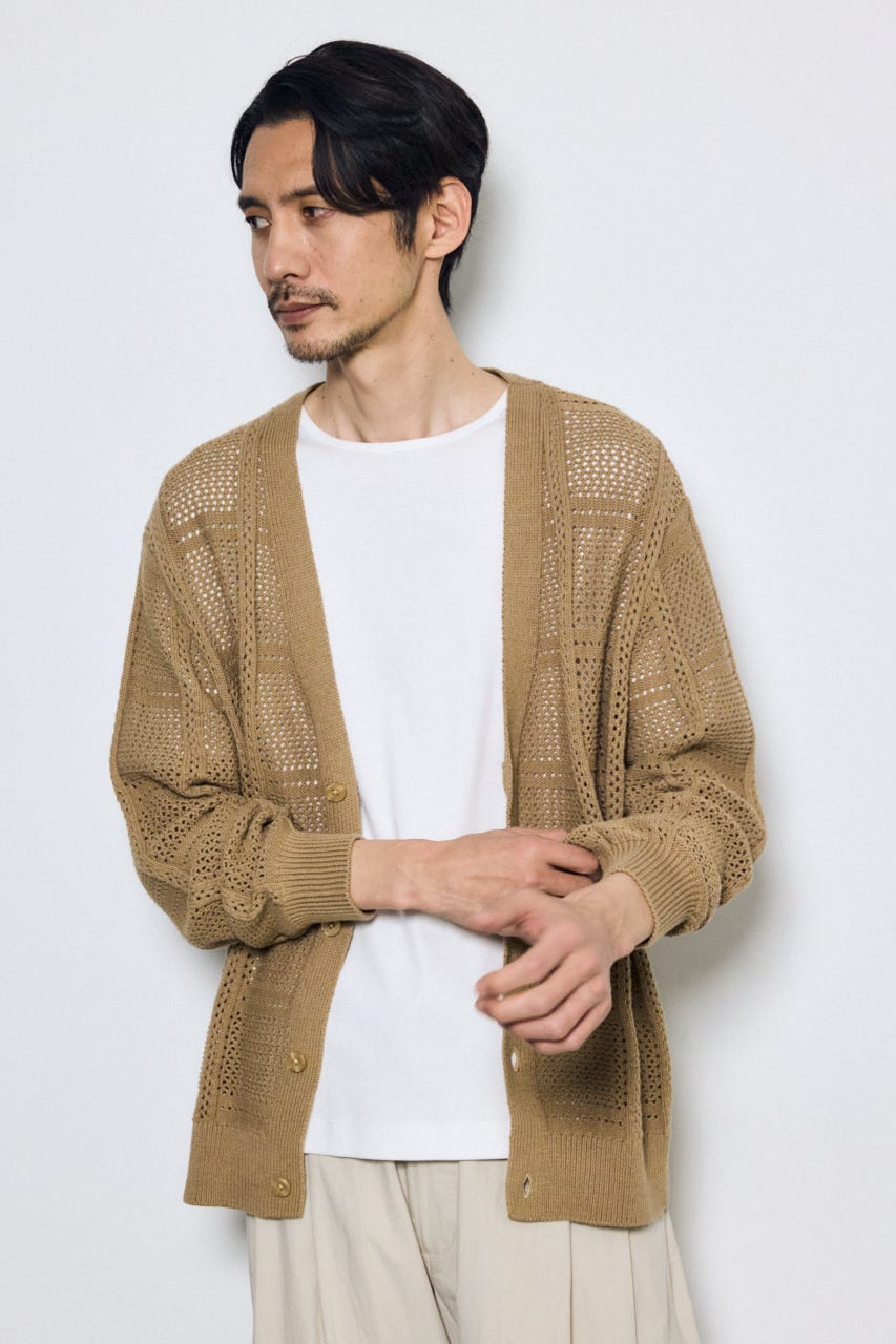 コットンメッシュニットカーディガン BEG L