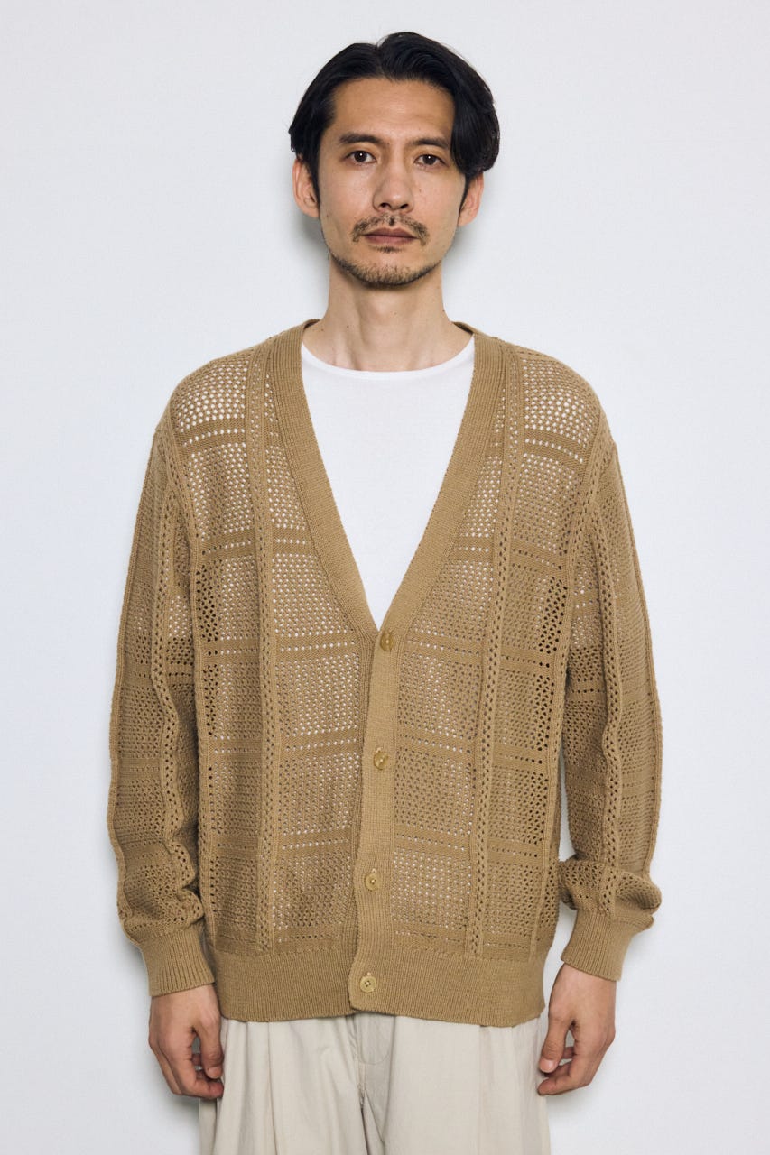 コットンメッシュニットカーディガン BEG L