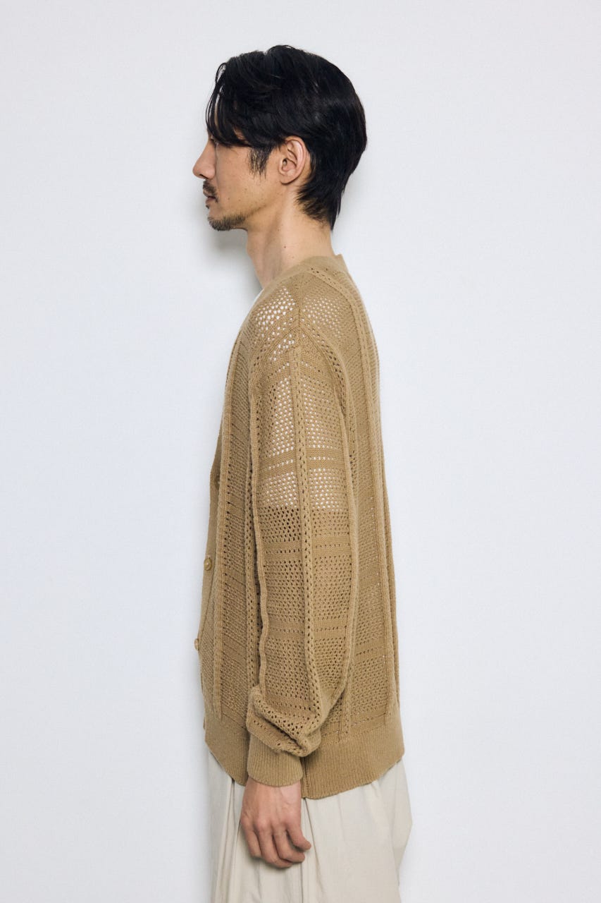 コットンメッシュニットカーディガン BEG L
