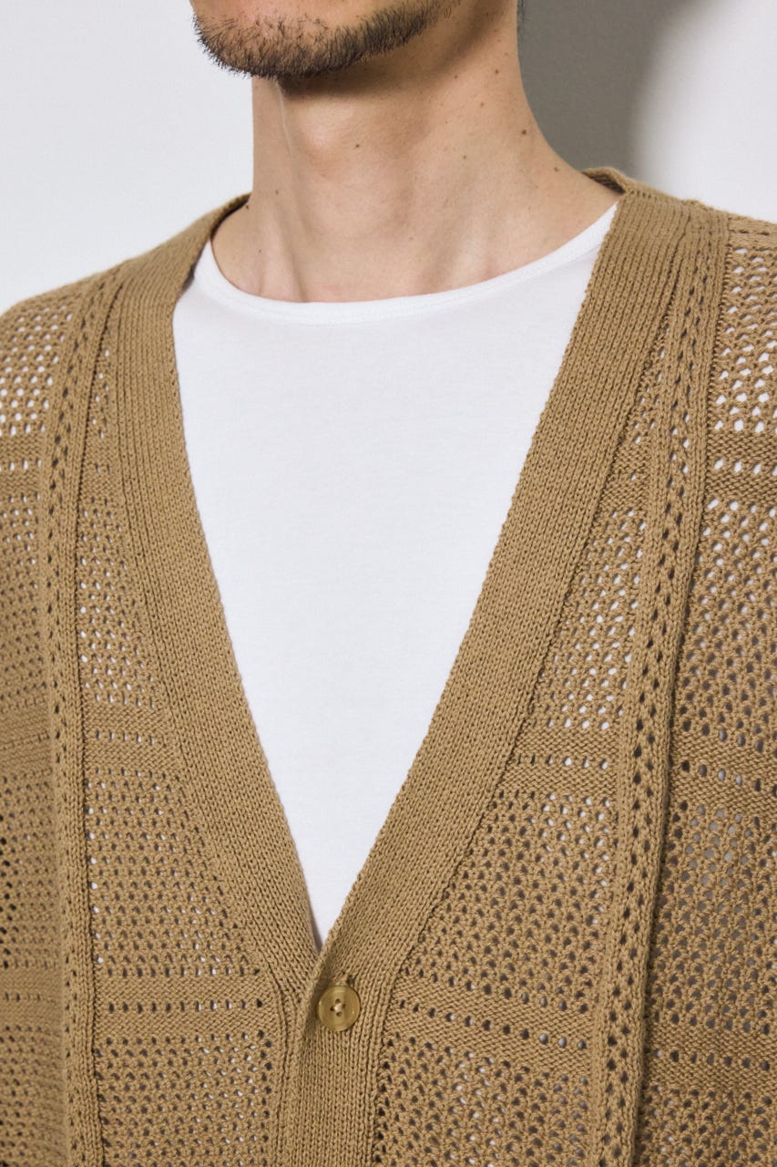 コットンメッシュニットカーディガン BEG L