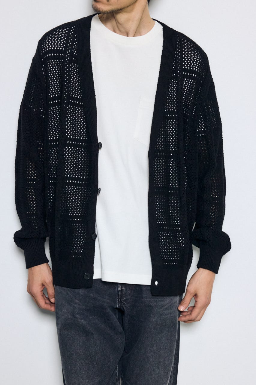 コットンメッシュニットカーディガン BLK L