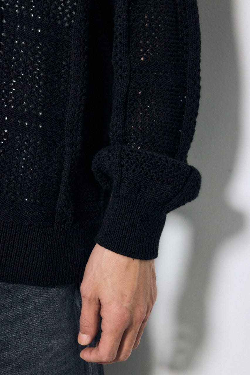 コットンメッシュニットカーディガン BLK L