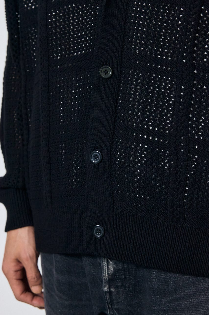 コットンメッシュニットカーディガン BLK L