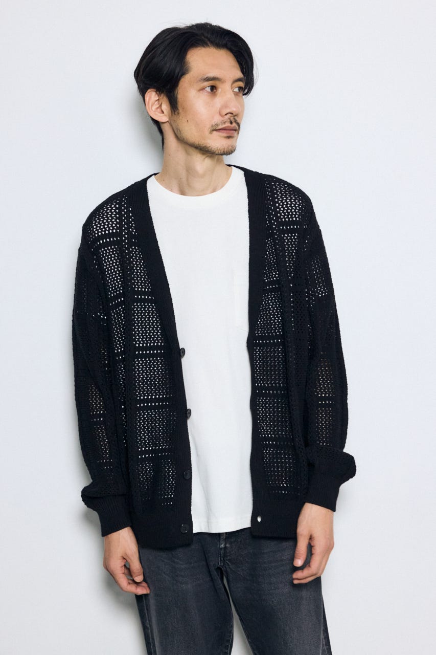 コットンメッシュニットカーディガン BLK L
