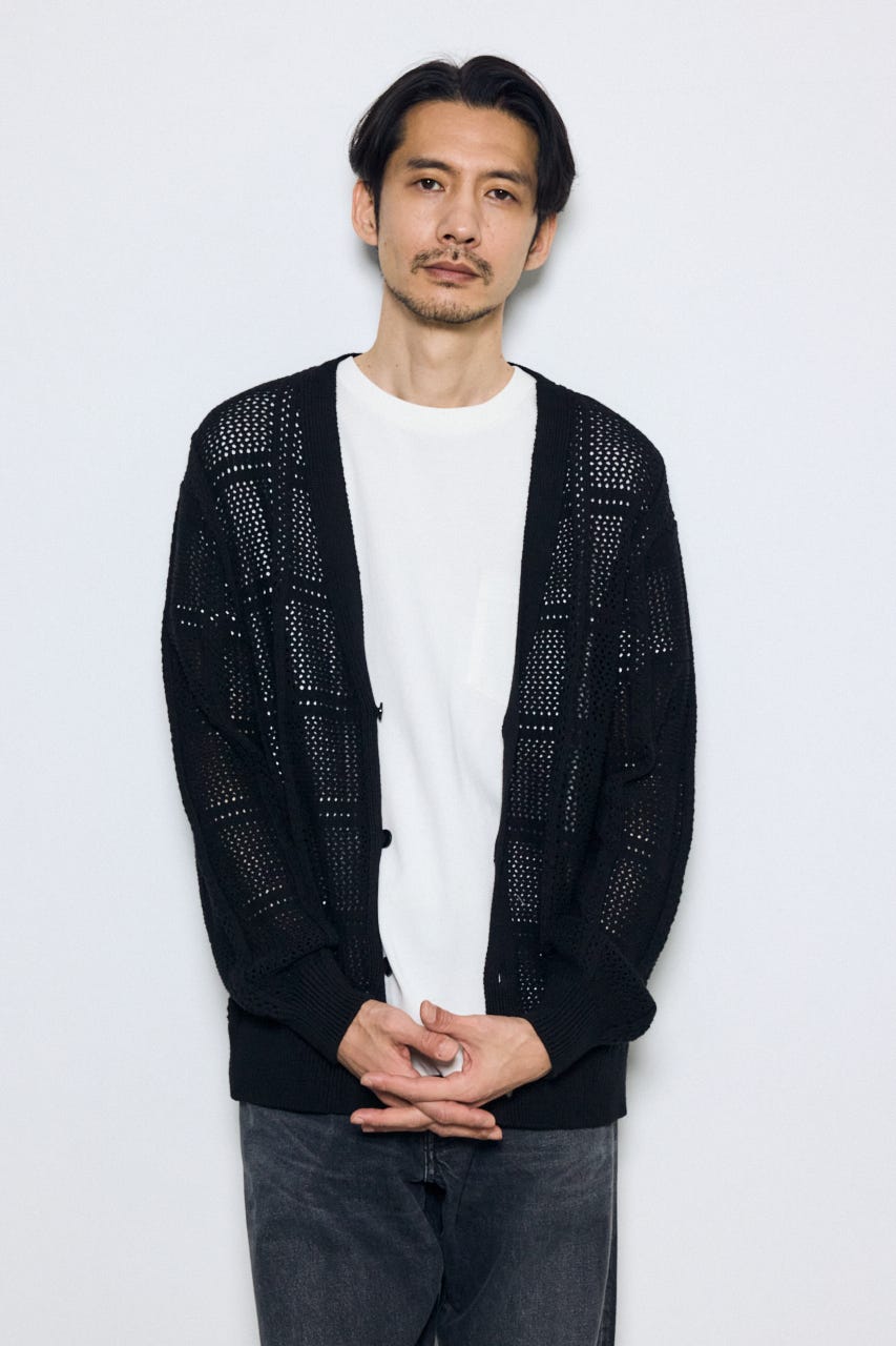コットンメッシュニットカーディガン BLK L