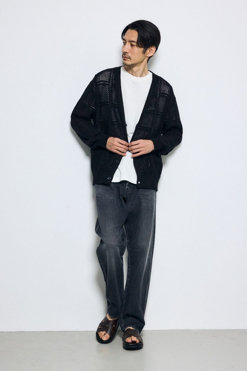 コットンメッシュニットカーディガン BLK L
