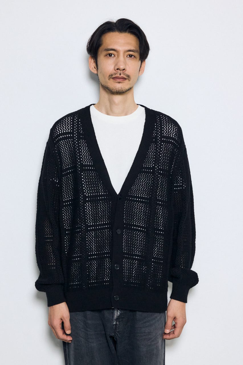 コットンメッシュニットカーディガン BLK L