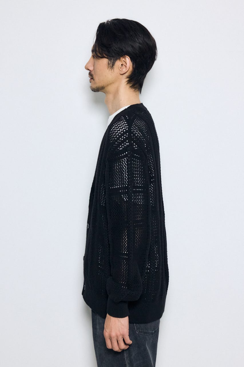 コットンメッシュニットカーディガン BLK L