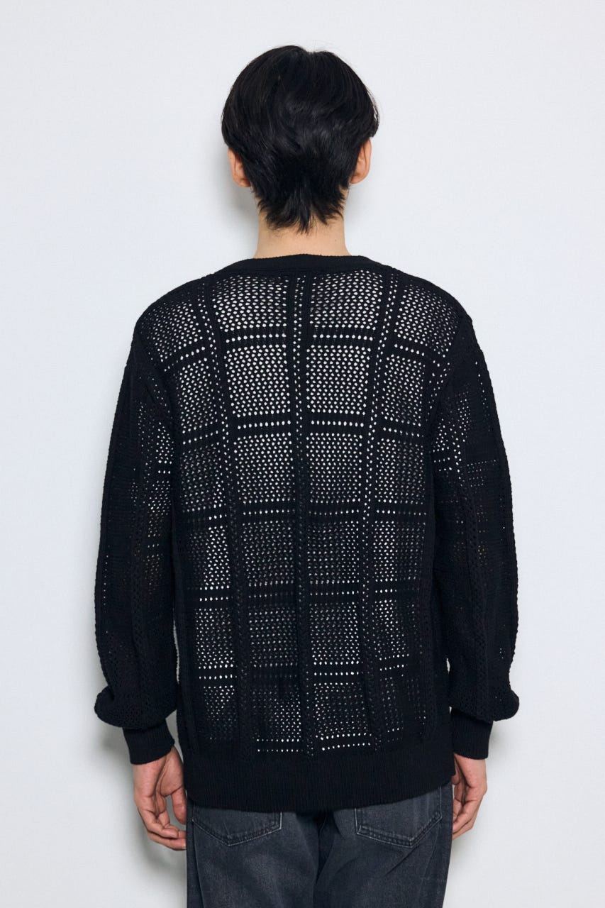 コットンメッシュニットカーディガン BLK L