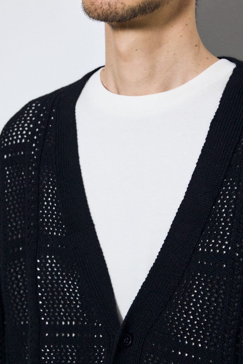 コットンメッシュニットカーディガン BLK L