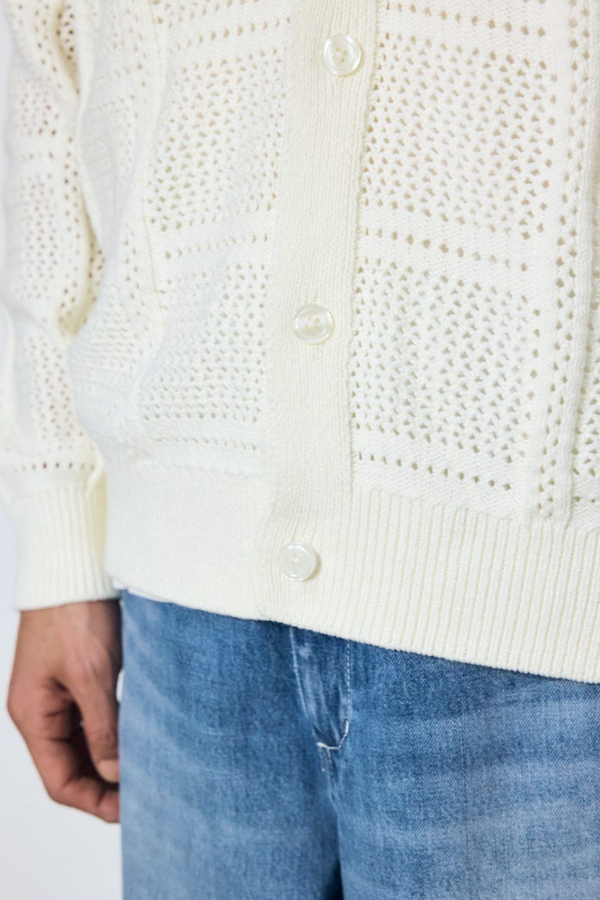 コットンメッシュニットカーディガン O/WHT M