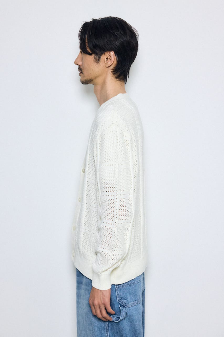 コットンメッシュニットカーディガン O/WHT M