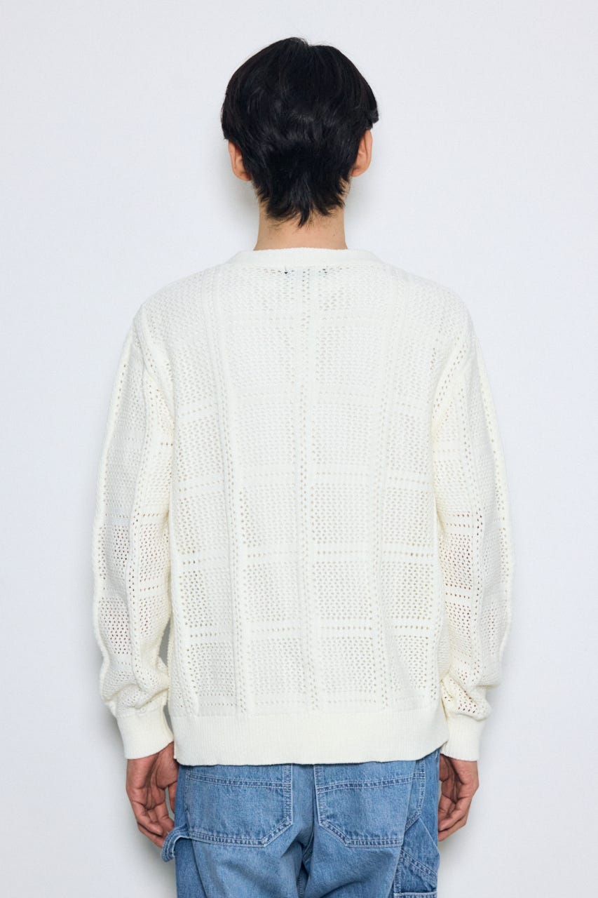 コットンメッシュニットカーディガン O/WHT M
