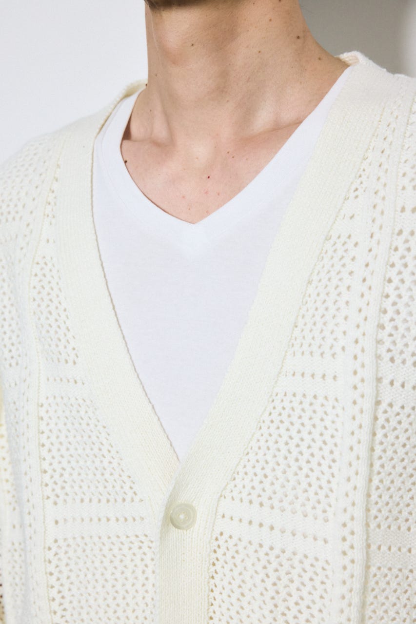 コットンメッシュニットカーディガン O/WHT M