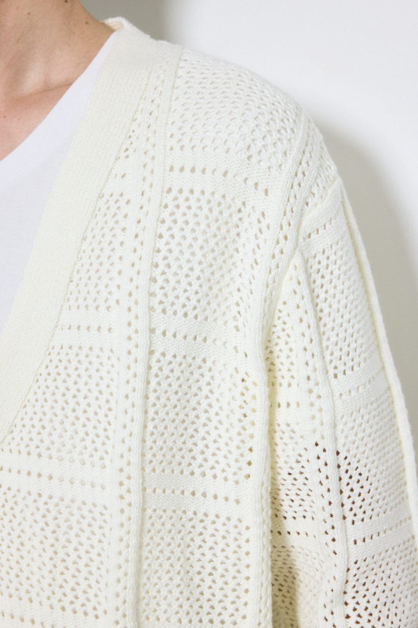 コットンメッシュニットカーディガン O/WHT M