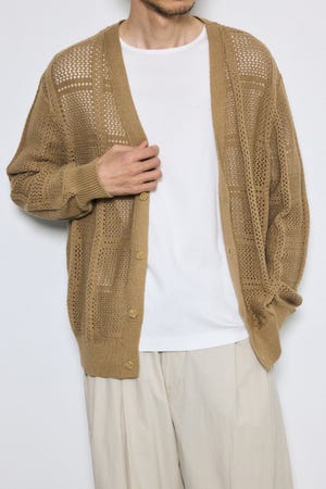 コットンメッシュニットカーディガン