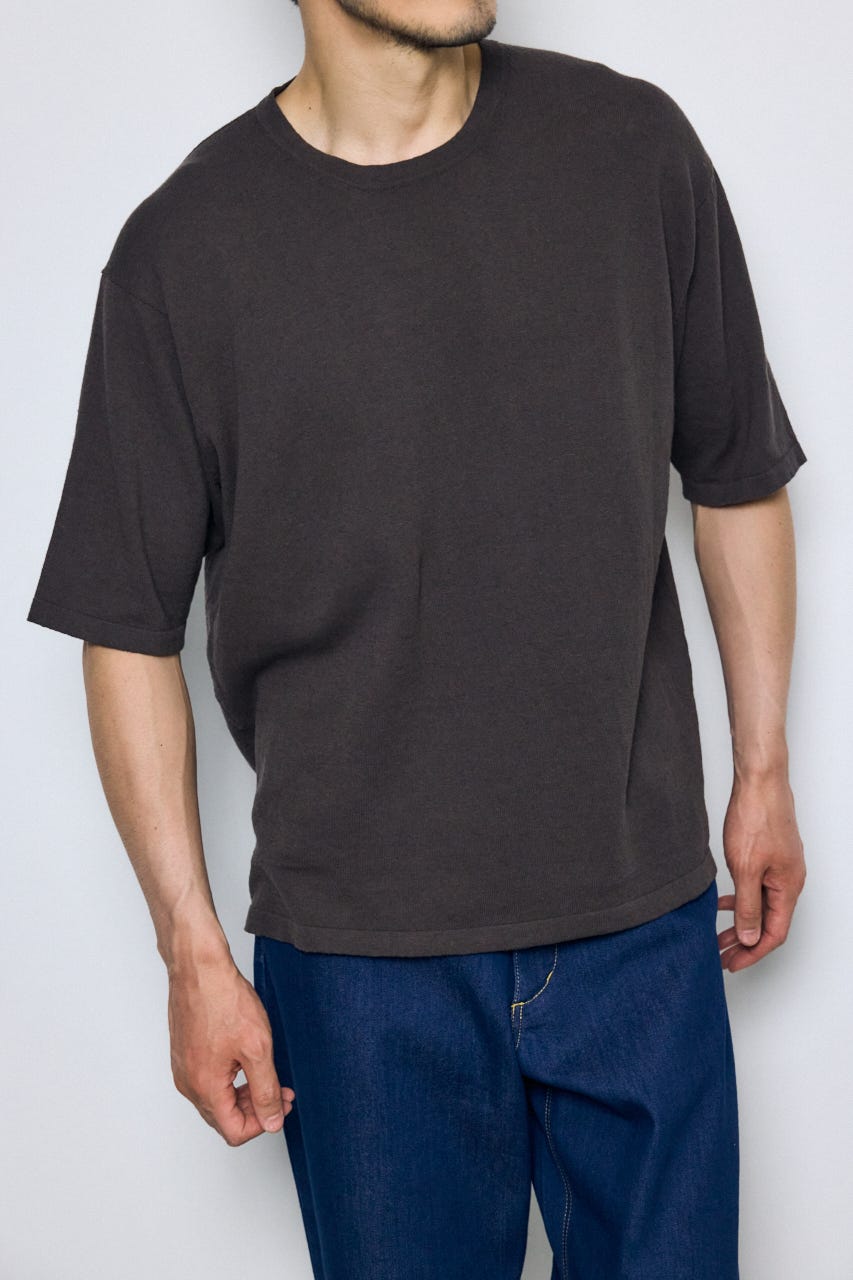 リネンブレンドニットTシャツ L/BLK L