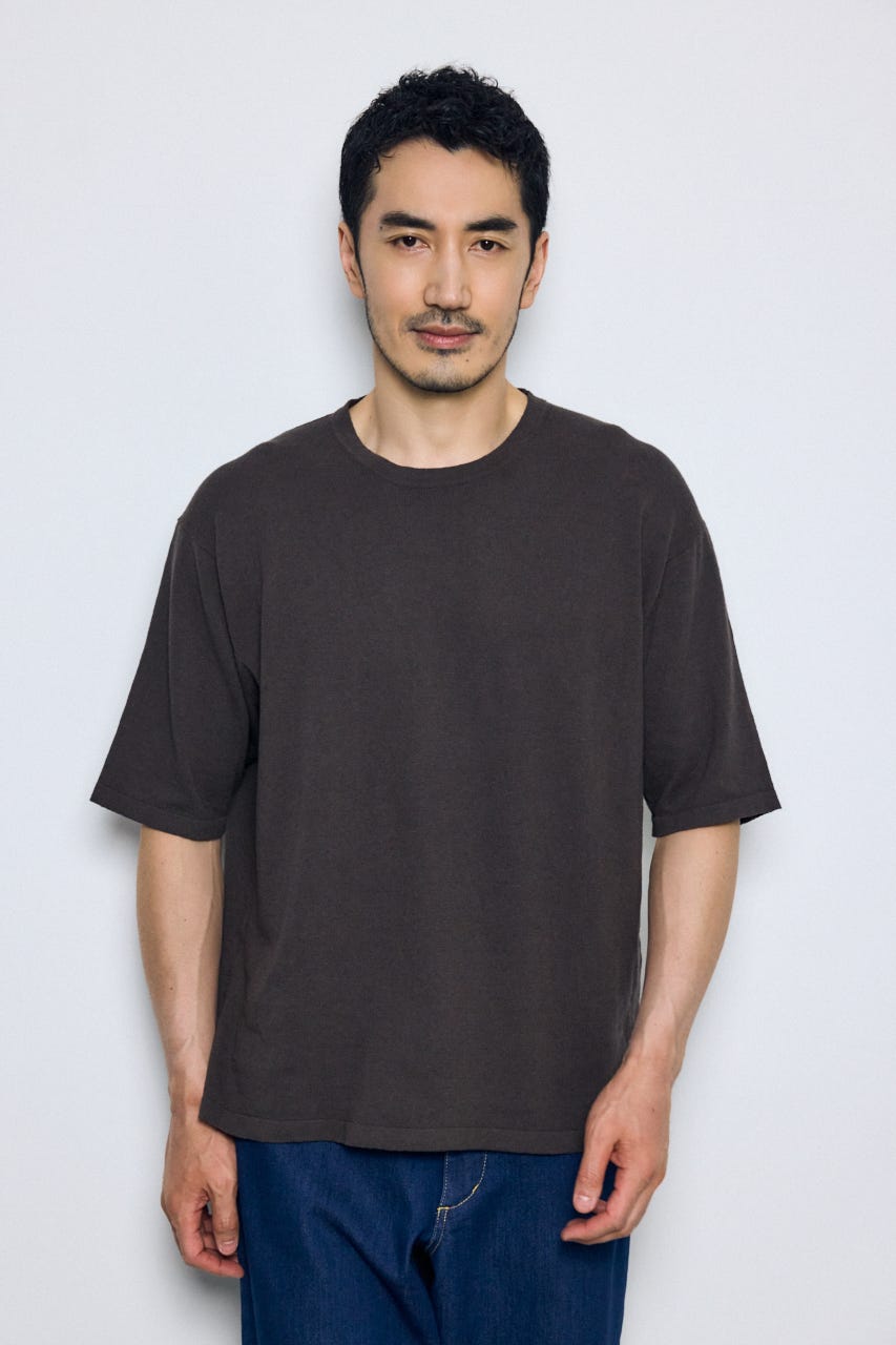 リネンブレンドニットTシャツ L/BLK L