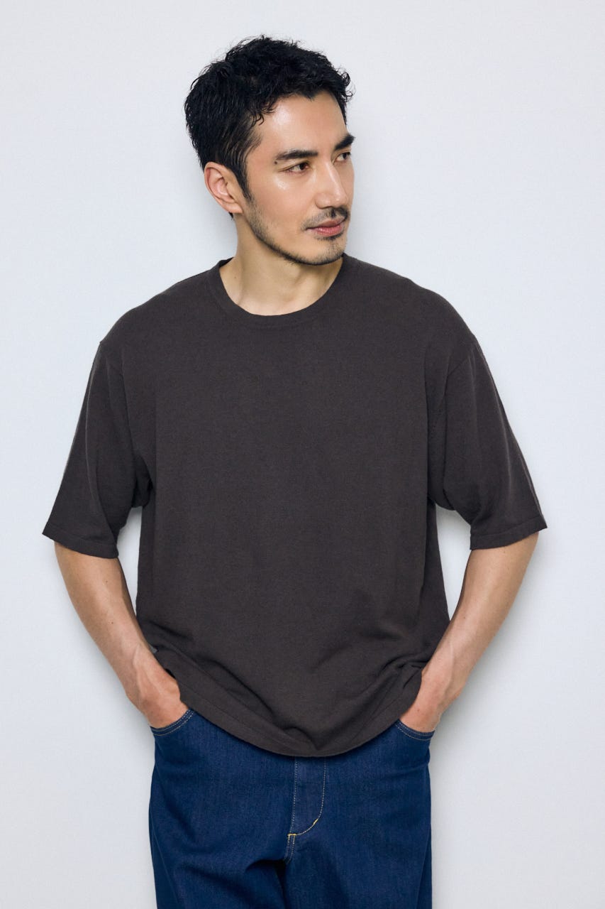 リネンブレンドニットTシャツ L/BLK L