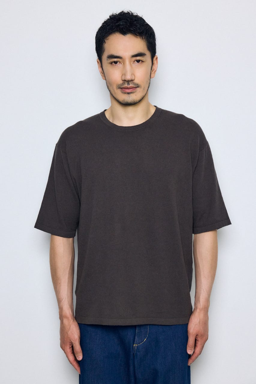 リネンブレンドニットTシャツ L/BLK L