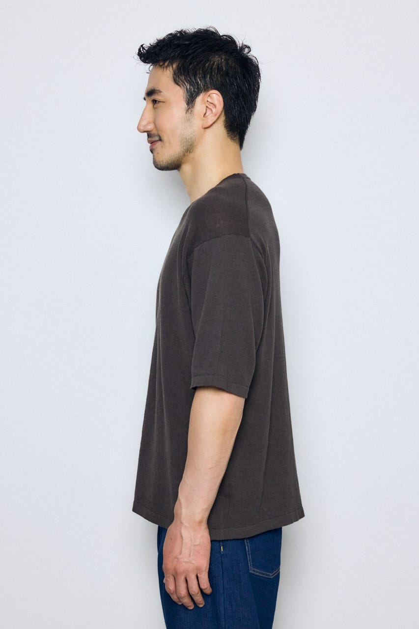 リネンブレンドニットTシャツ L/BLK L