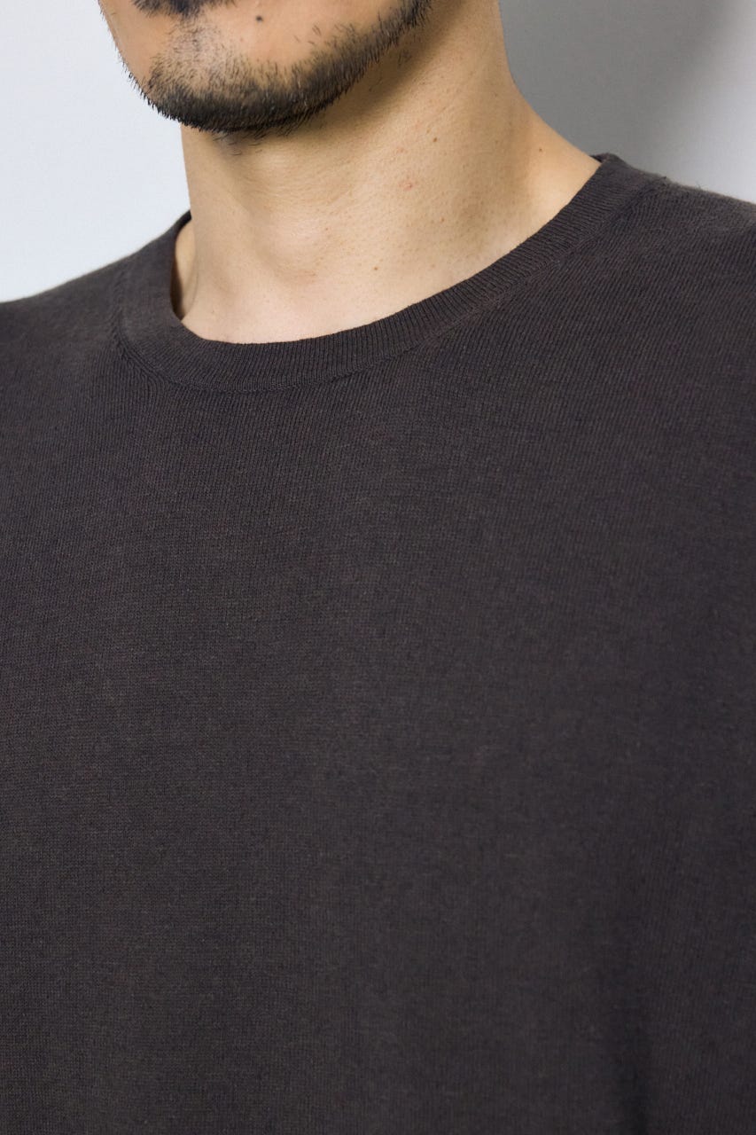 リネンブレンドニットTシャツ L/BLK L
