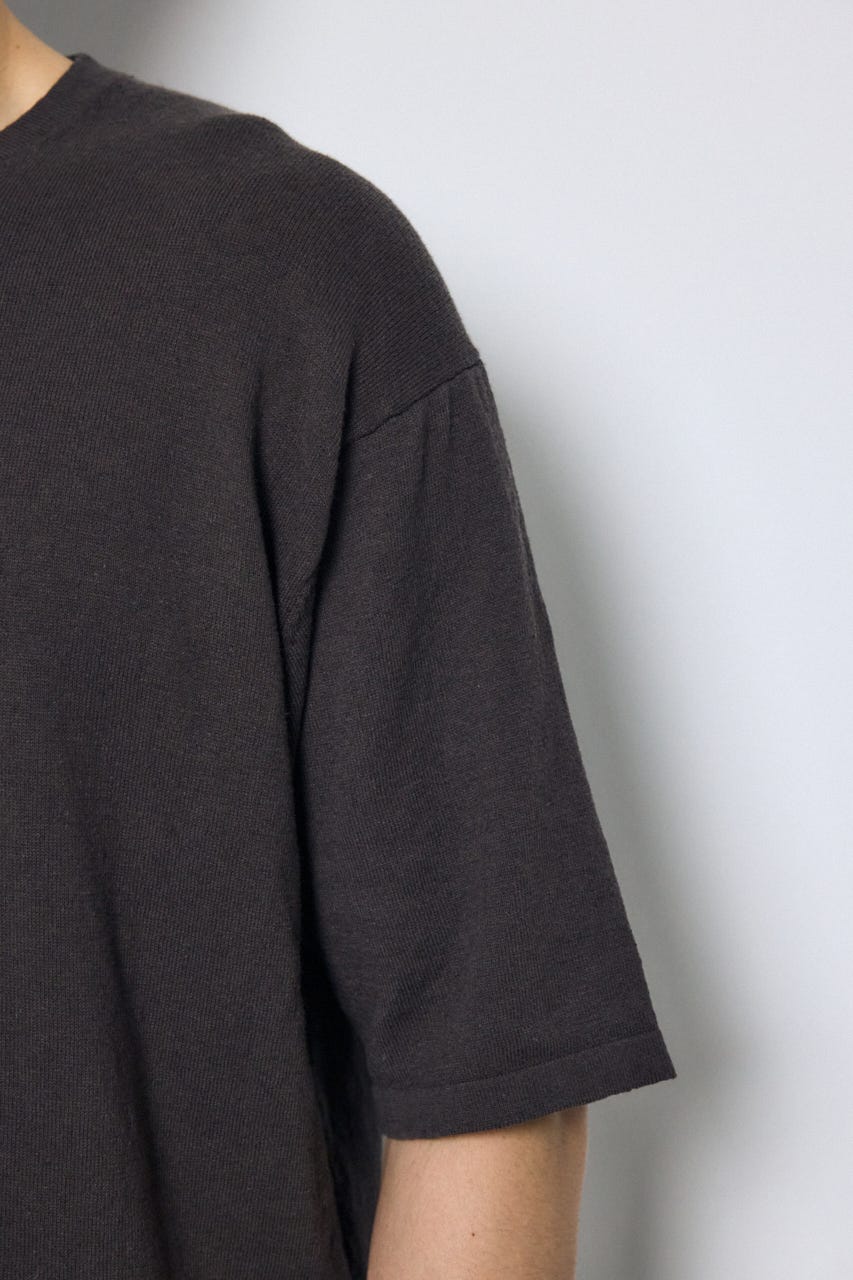 リネンブレンドニットTシャツ L/BLK L