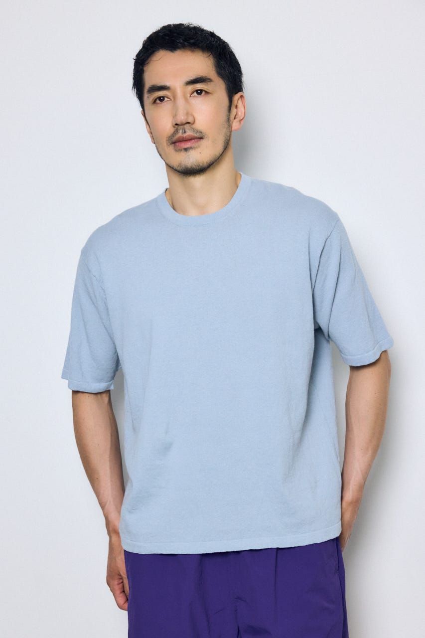 リネンブレンドニットTシャツ L/BLU L