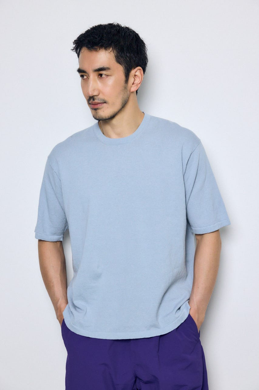 リネンブレンドニットTシャツ L/BLU L