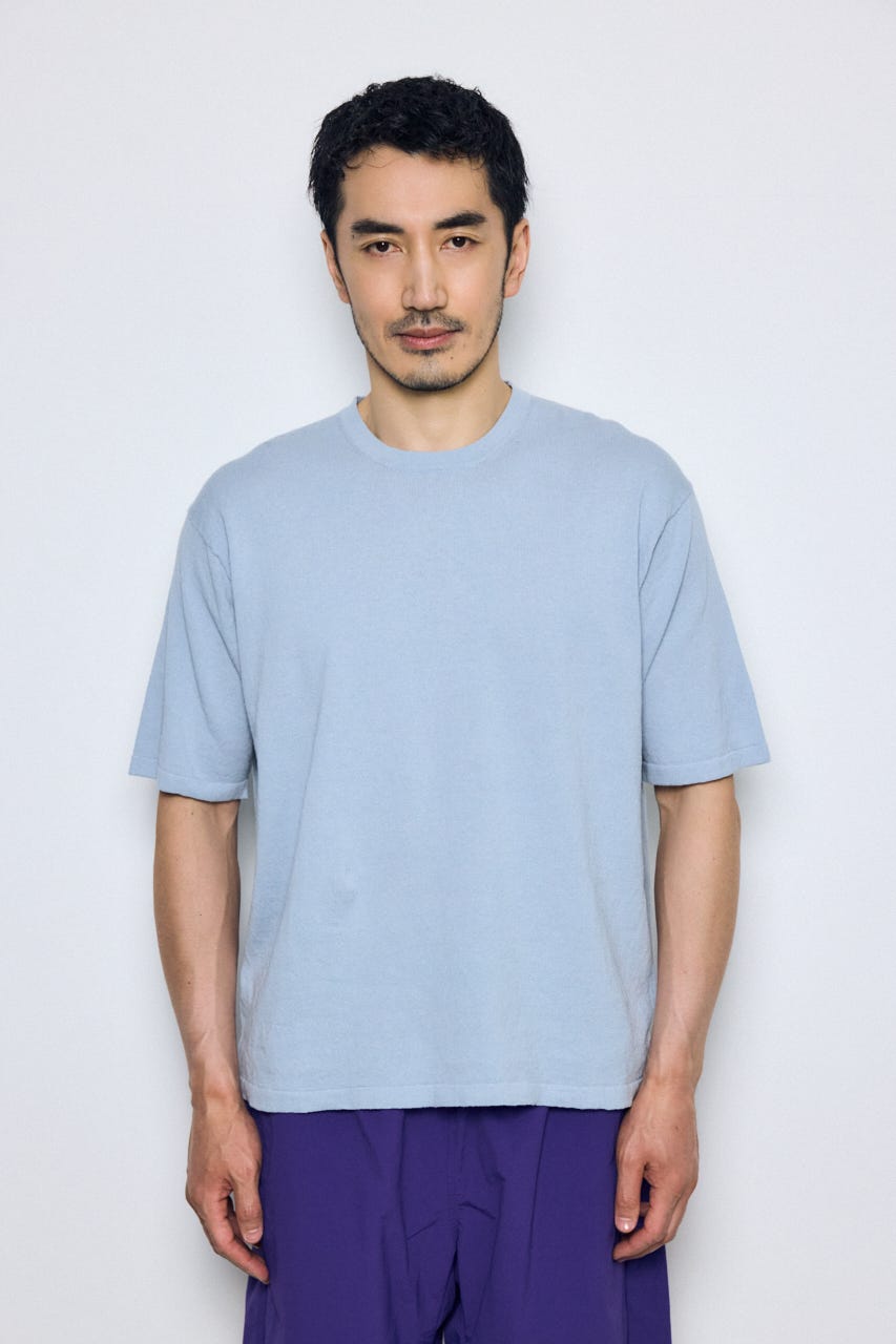 リネンブレンドニットTシャツ L/BLU L
