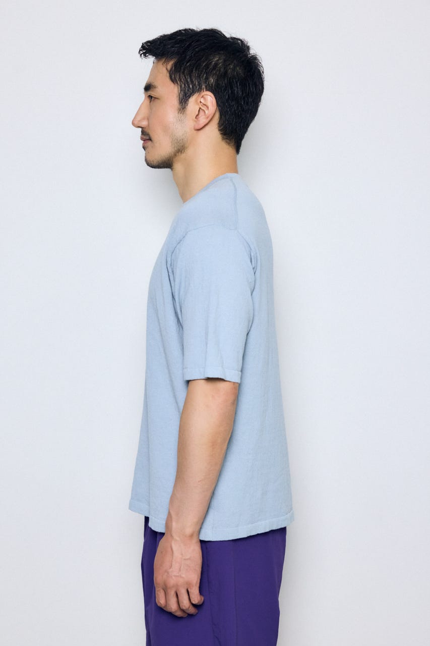 リネンブレンドニットTシャツ L/BLU L