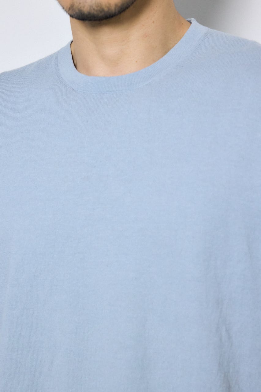 リネンブレンドニットTシャツ L/BLU L