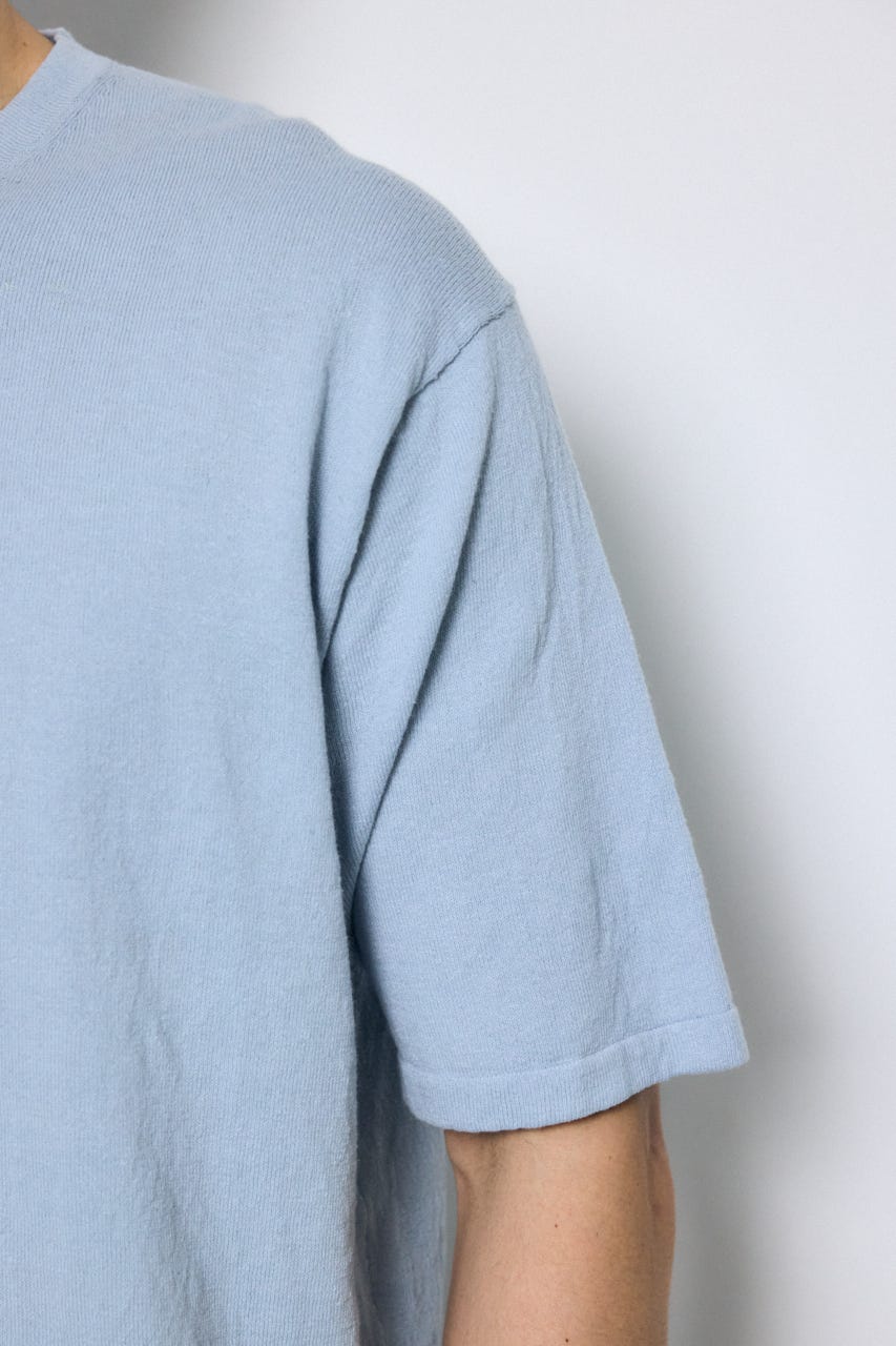 リネンブレンドニットTシャツ L/BLU L