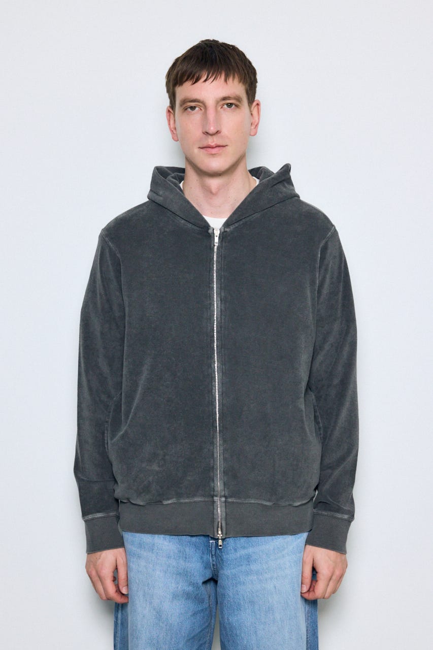 ソフトパイルジップアップフーディー L/BLK L