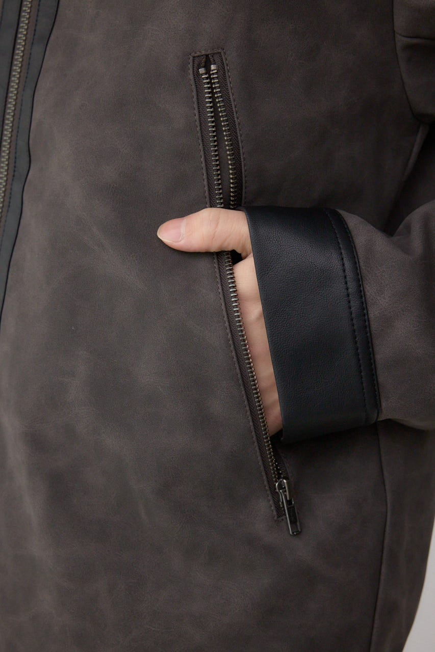 切替合皮ブルゾン 柄BLK L