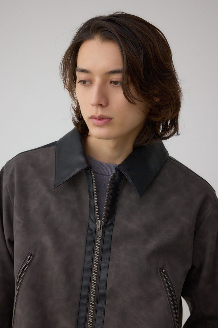 切替合皮ブルゾン 柄BLK L