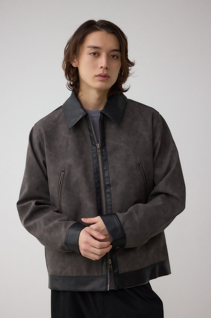 切替合皮ブルゾン 柄BLK L