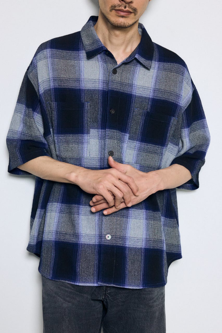 チェック半袖SH 柄BLU M