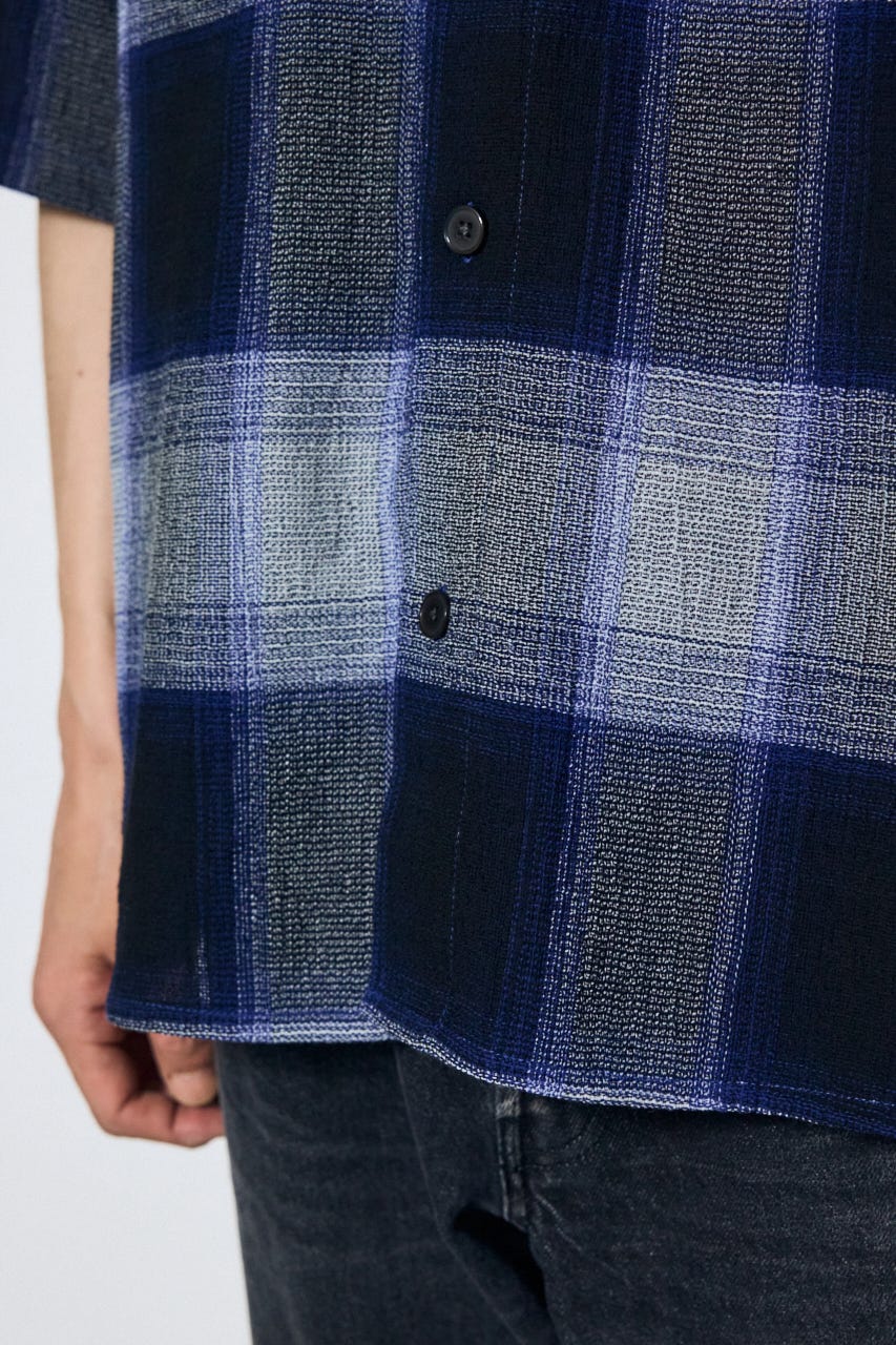 チェック半袖SH 柄BLU M