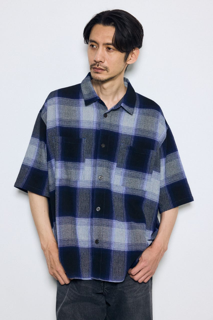 チェック半袖SH 柄BLU M
