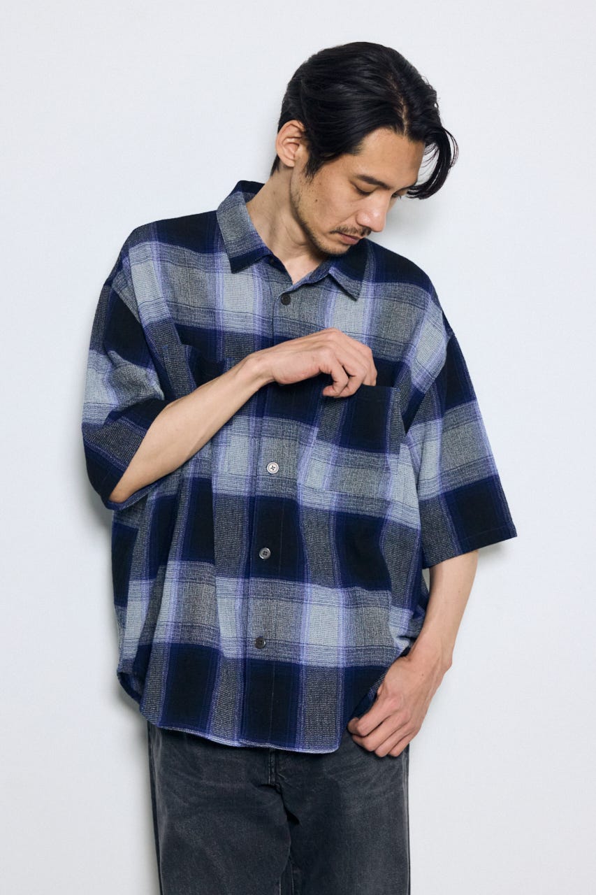 チェック半袖SH 柄BLU M