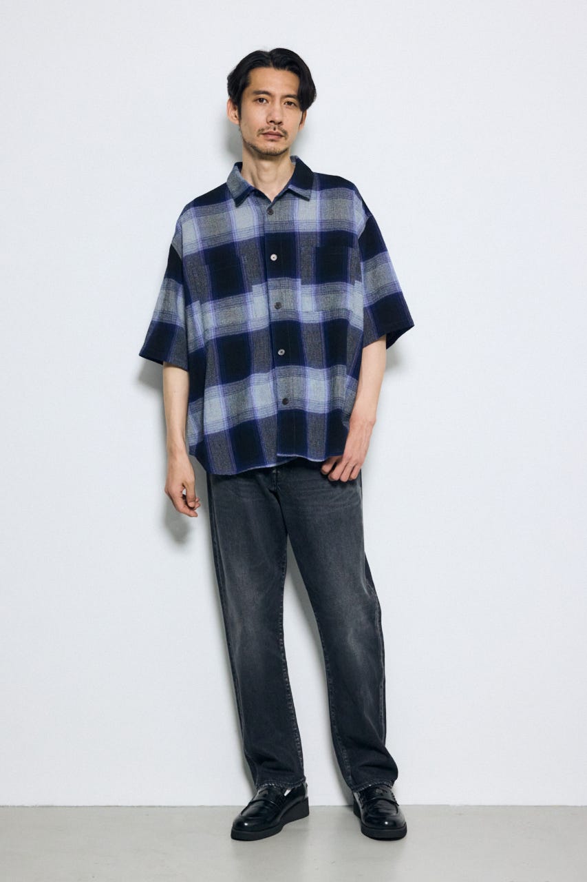 チェック半袖SH 柄BLU M