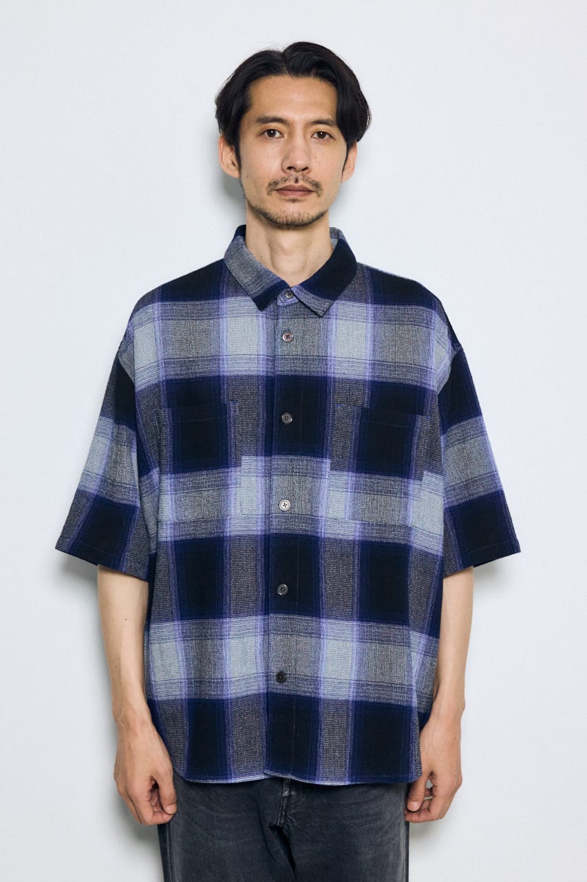 チェック半袖SH 柄BLU M