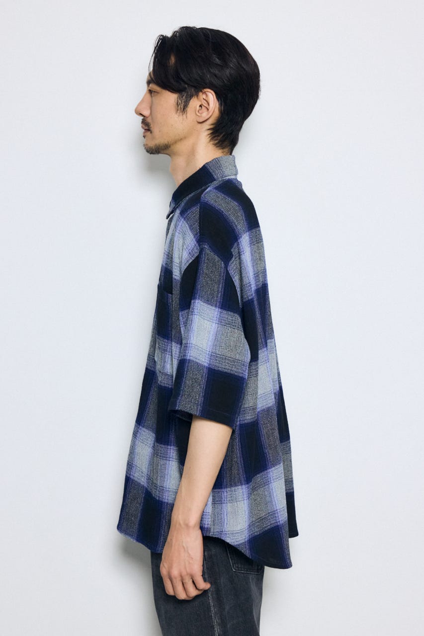 チェック半袖SH 柄BLU M
