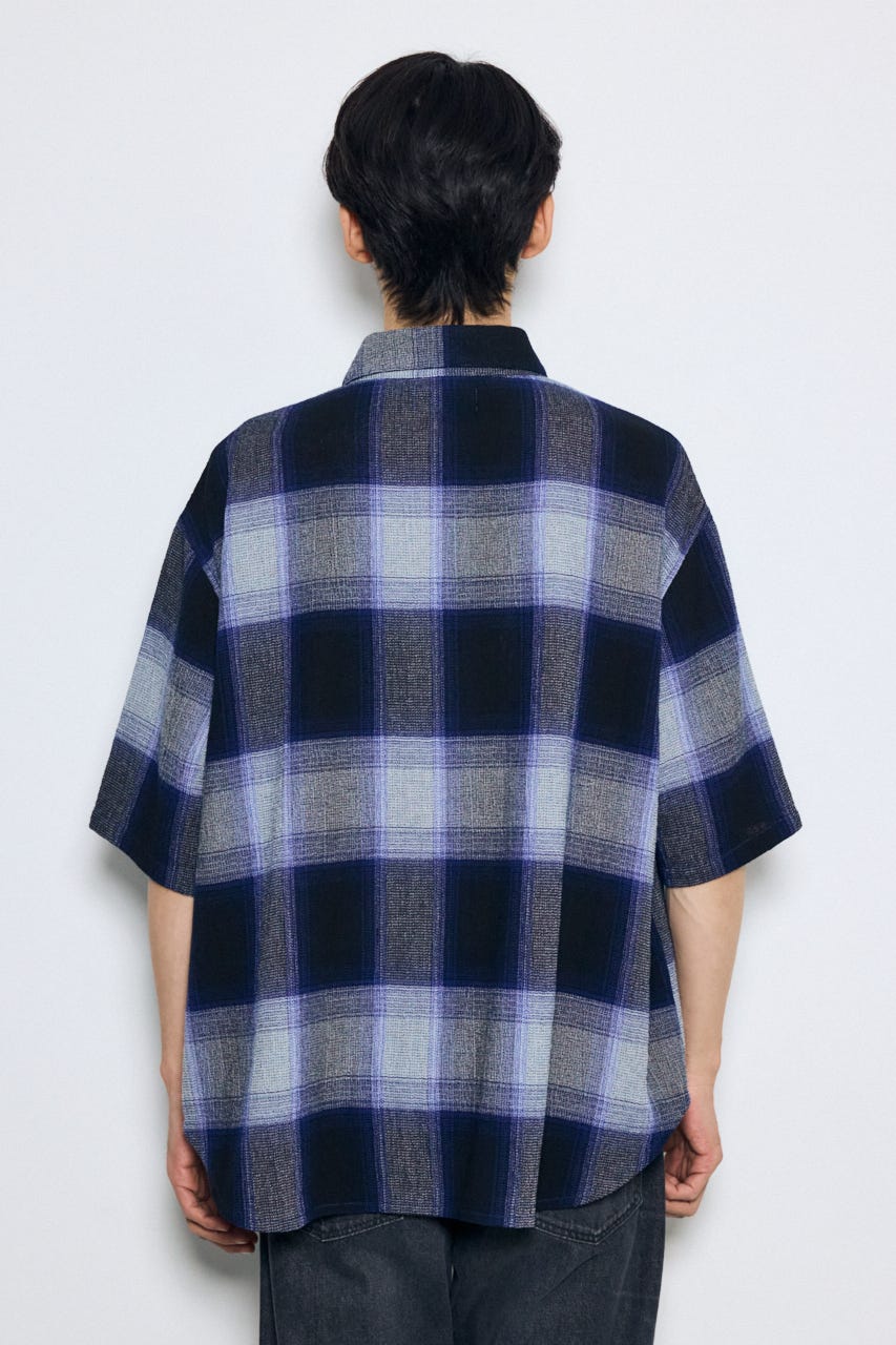 チェック半袖SH 柄BLU M