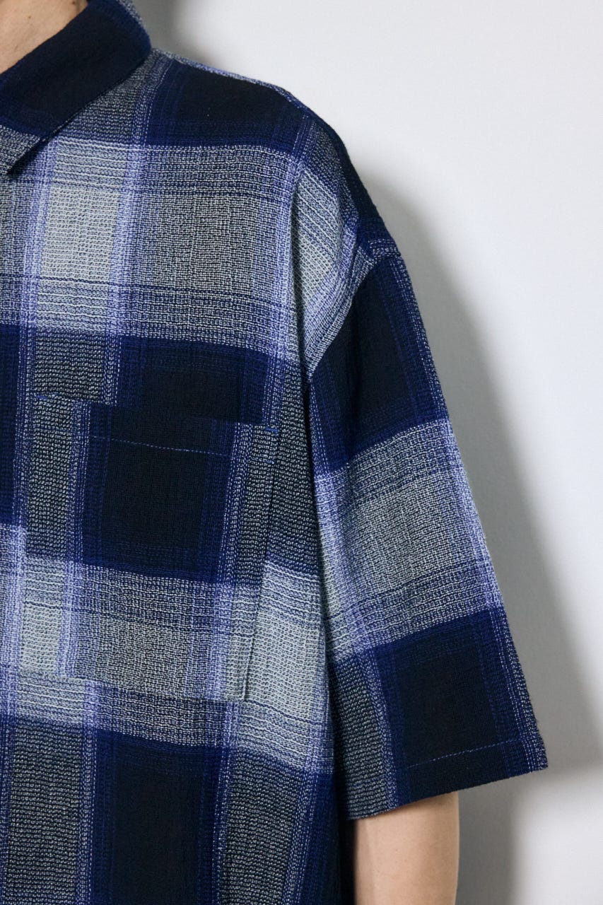 チェック半袖SH 柄BLU M