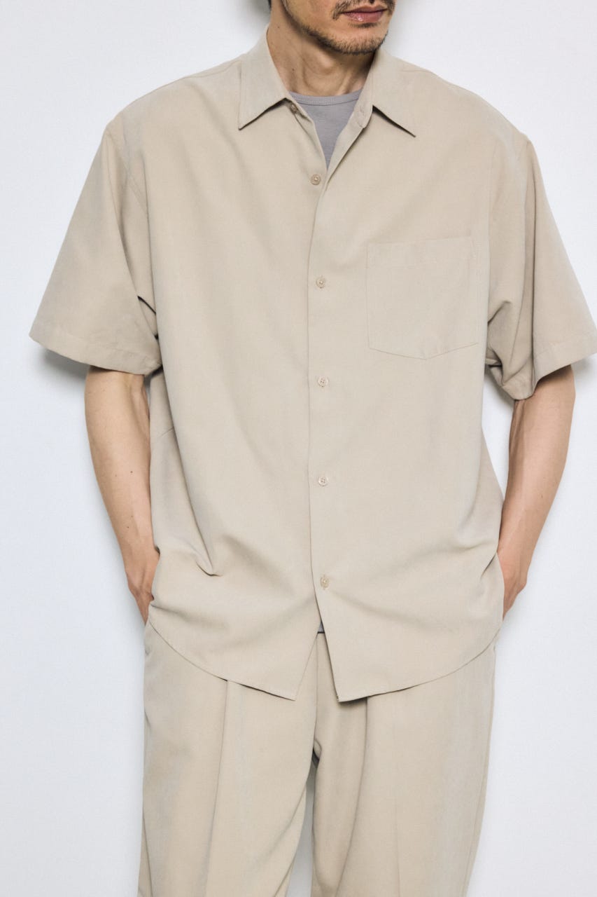 接触冷感フェイクスエード半袖シャツ BEG L