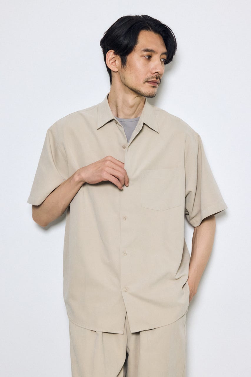 接触冷感フェイクスエード半袖シャツ BEG L